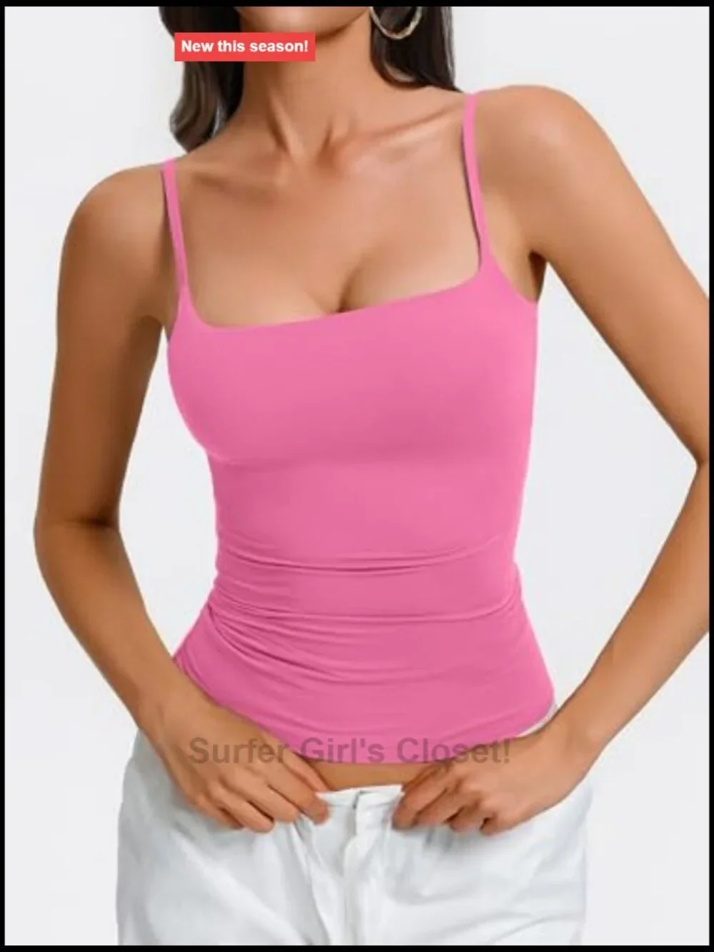 Padded Cami Tank with Built-In Bra, Double Lined, Spaghetti Strap